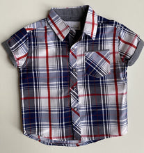 Load image into Gallery viewer, Craft + Flow kids boys toddler size 2 blue red check button up shirt, VGUC
