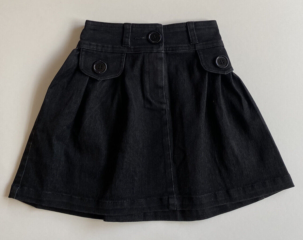 Littlehorn kids girls size 5 years black denim elastic waist skirt buttons, EUC