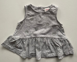 Seed baby girl size 3-6 months grey silver spotted sleeveless top, VGUC