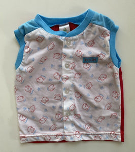 Disney baby size 6-12 months blue white button up vest top Winnie the Pooh, VGUC