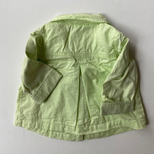 Load image into Gallery viewer, Dymples baby girl size 6-12 months lime green button up jacket pockets, VGUC
