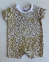 Load image into Gallery viewer, Cotton On baby girl size 0-3 months white gold leopard print romper, VGUC
