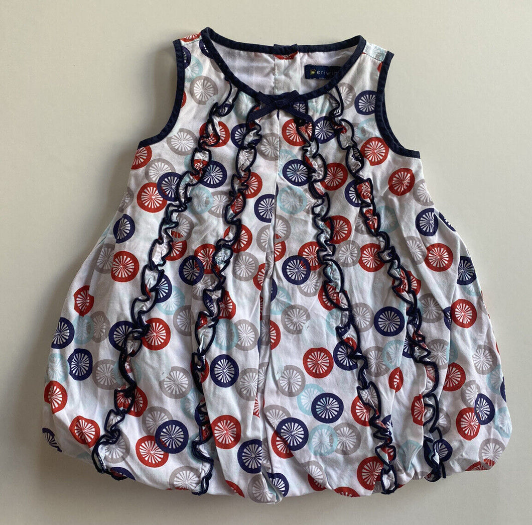 Periwinkle baby girl size 1 year white sleeveless bubble dress blue red, VGUC