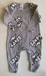 Bonds baby unisex size 3-6 months grey one-piece logo, VGUC