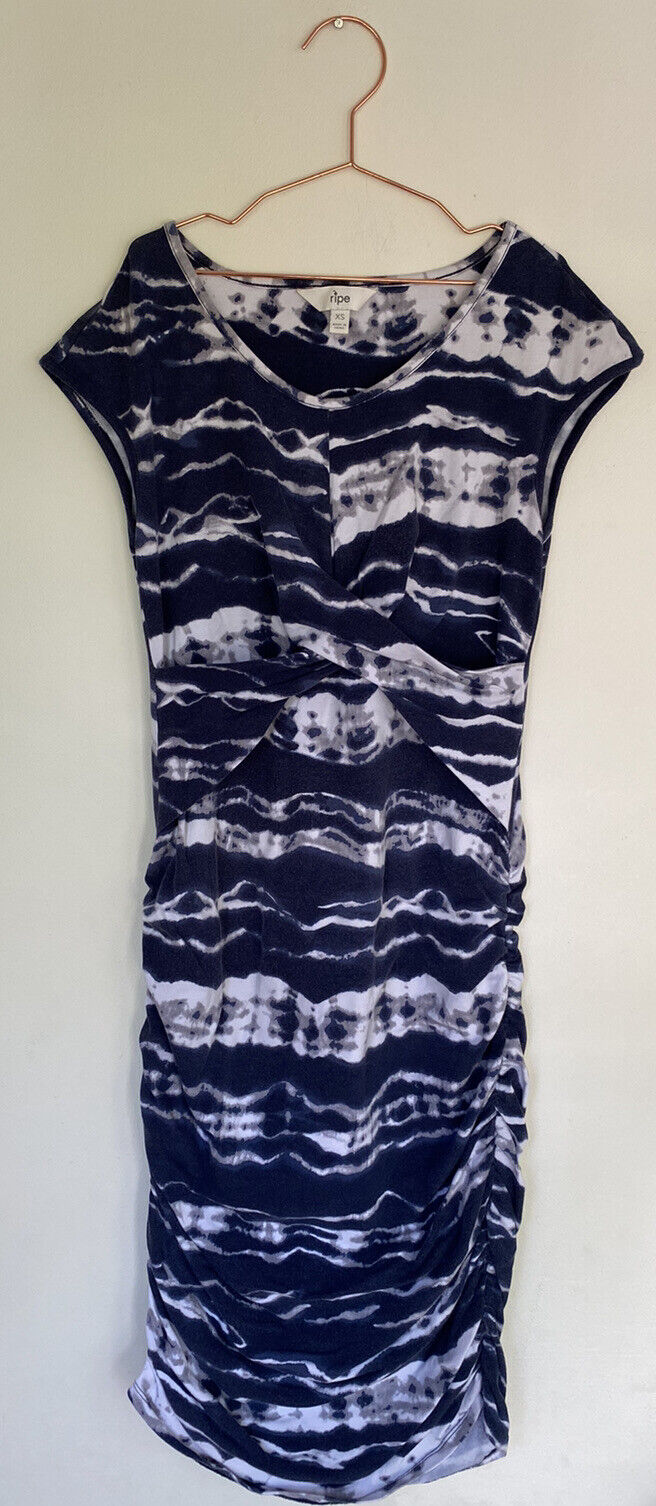 Ripe Women's Maternity size XS navy blue tie-dye stretch sleeveless dress, VGUC