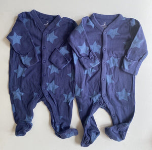 Mothercare baby unisex size newborn x2 blue one-piece suits stars, VGUC