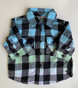 Mini Mango baby boy size 3-6 months black blue check button up shirt, VGUC