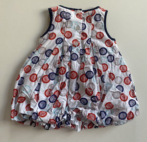 Periwinkle baby girl size 1 year white sleeveless bubble dress blue red, VGUC