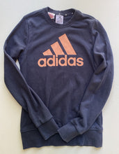 Load image into Gallery viewer, Adidas kids girls size 13-14 years navy blue pink logo jumper sweater, GUC
