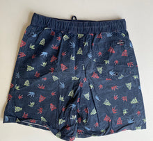 Load image into Gallery viewer, Mooks kids boys size 12 grey blue drawstring shorts coloured logos VGUC
