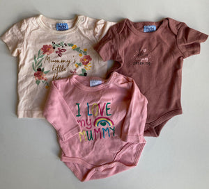 Mobi Minors baby girl size newborn x3 tops bodysuit t-shirt bundle pink, VGUC