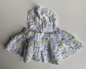 Anko baby girl size newborn white tiered dress pink green yellow floral, EUC