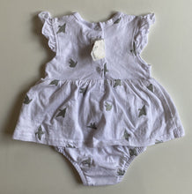 Load image into Gallery viewer, Milky baby girl size 0-3 months white bodysuit dress silver birds, EUC
