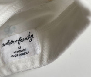 Wilson & Frenchy baby girl size newborn white knotted beanie hat bugs, VGUC