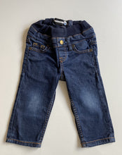 Load image into Gallery viewer, Polarn O. Pyret Sweden baby boy size 6-9 months pull on dark blue jeans, VGUC
