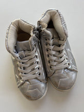 Load image into Gallery viewer, Seed kids girls size 24 silver metallic sneakers high top pull on shoes, GUC
