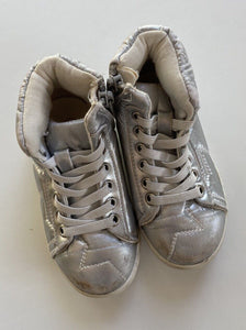 Seed kids girls size 24 silver metallic sneakers high top pull on shoes, GUC