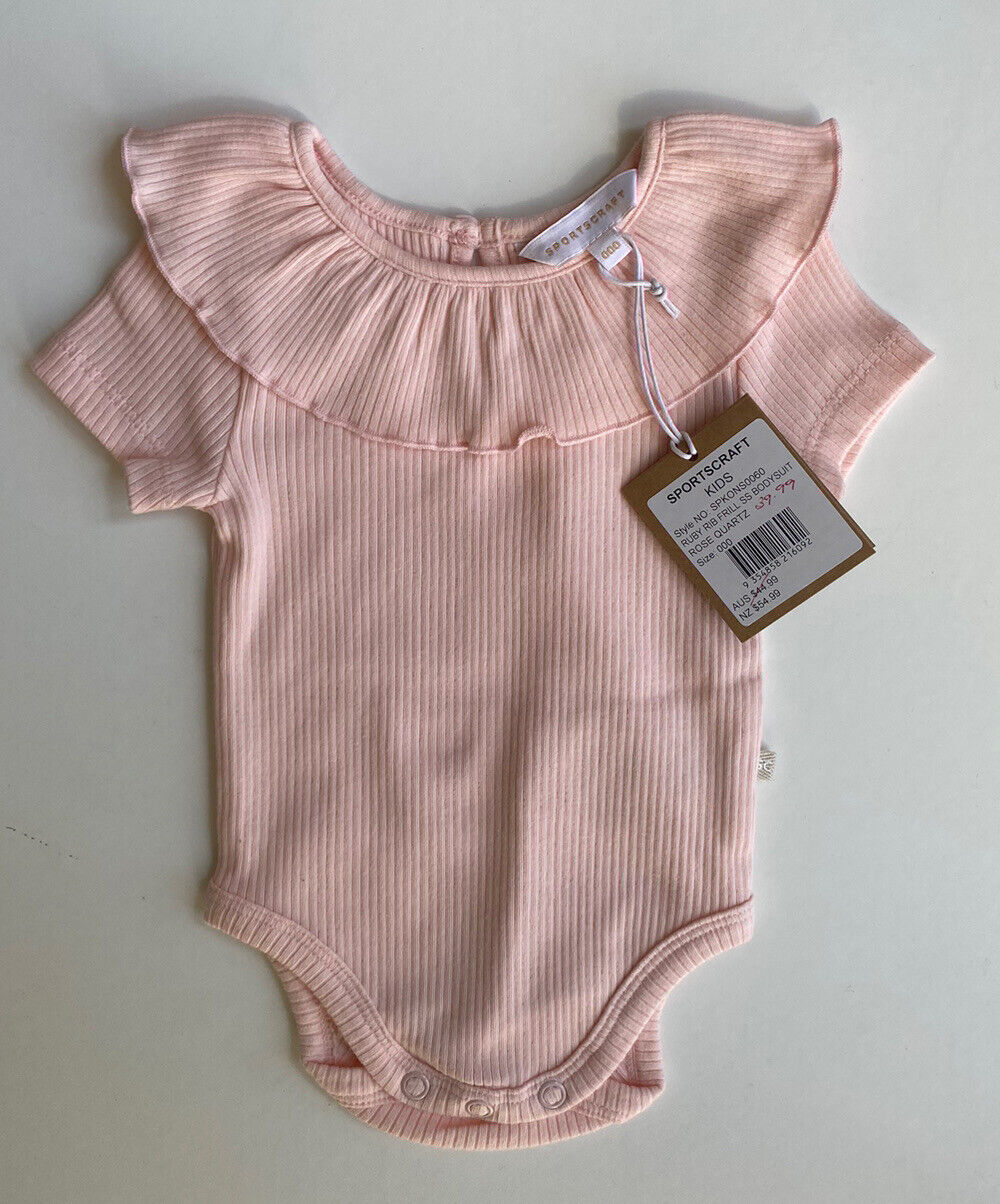 Sportscraft baby girl size 0-3 months pink ribbed collared bodysuit, BNWT