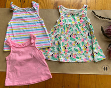 Load image into Gallery viewer, Primark baby girl size 0-3 months Summer bundle dress tops neon pink toucan, EUC
