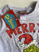 Load image into Gallery viewer, Dr. Seus Grinch kids girls size 7 Christmas grey t-shirt tie front, BNWT
