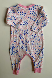 Bonds baby girl size 0-3 months blue pink hearts one-piece stretchie, VGUC