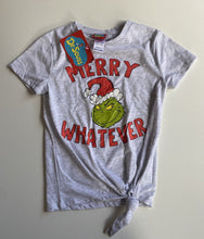 Load image into Gallery viewer, Dr. Seus Grinch kids girls size 7 Christmas grey t-shirt tie front, BNWT
