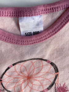 Bonds baby girl size 0-3 months pink long sleeve t-shirt dreamcatcher, VGUC