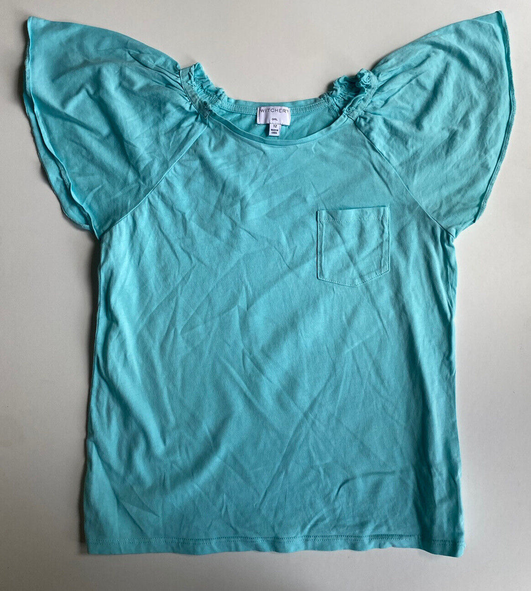 Witchery kids girls size 12 blue green short sleeve top t-shirt