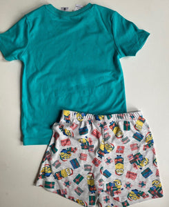 Minions kids size 5 Summer Christmas PJ set t-shirt shorts presents, VGUC