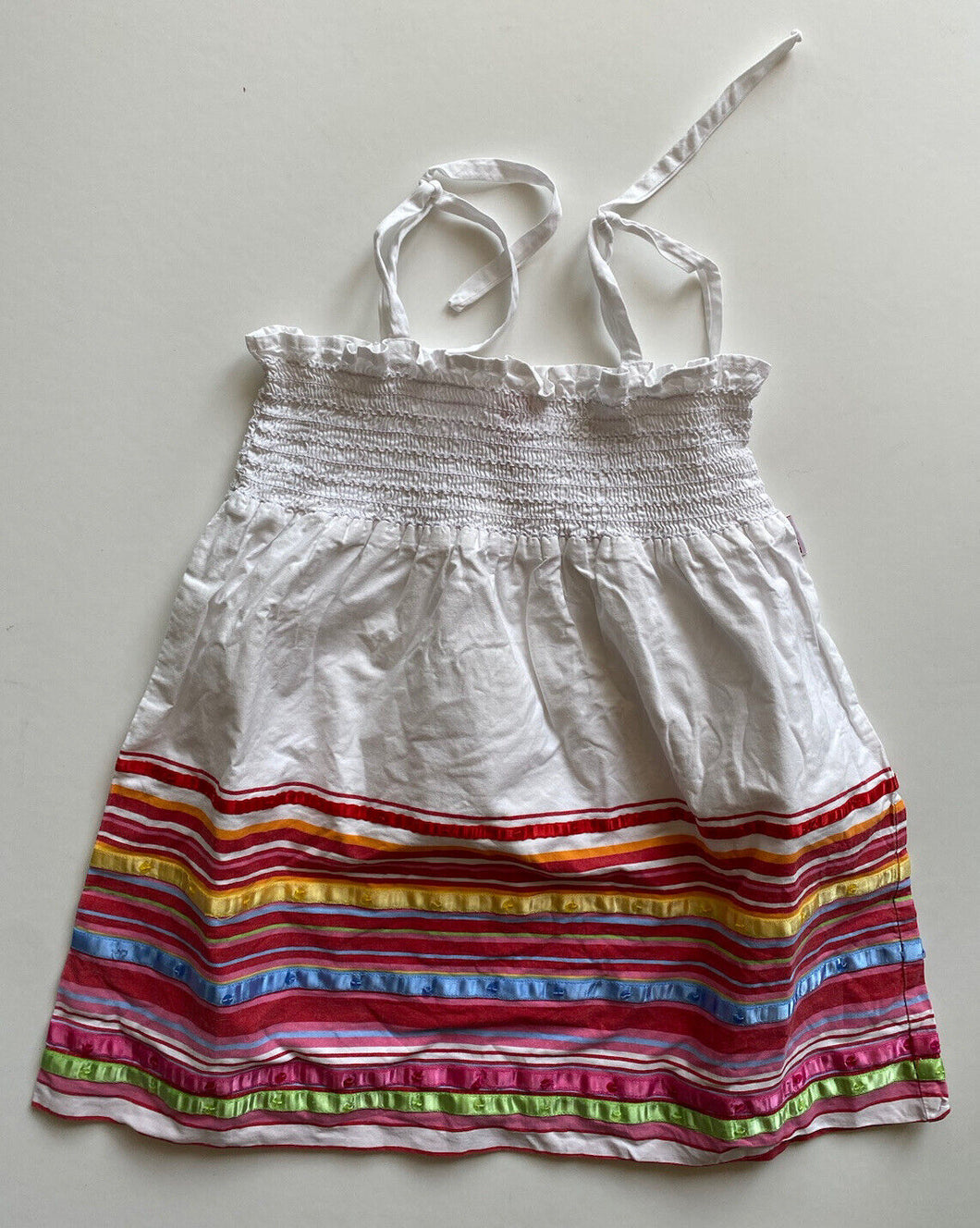 Esprit baby girl size 18-24 months white smocked dress red pink stripe, VGUC