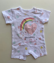 Load image into Gallery viewer, Ollie&#39;s Place baby girl size newborn Summer romper white rainbow spots, VGUC
