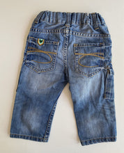 Load image into Gallery viewer, Cotton On baby size 12-18 months blue cargo jeans patches adventure, VGUC
