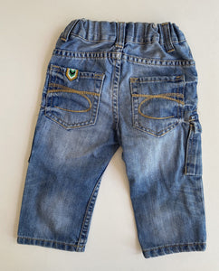 Cotton On baby size 12-18 months blue cargo jeans patches adventure, VGUC