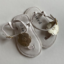 Load image into Gallery viewer, Seed baby girl size 3-6 months white sandal shoes gold flower, VGUC
