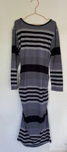 Load image into Gallery viewer, Ripe Women&#39;s Maternity size XS black grey stripe stretch dress feeding, VGUC
