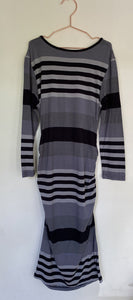 Ripe Women's Maternity size XS black grey stripe stretch dress feeding, VGUC