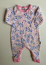 Load image into Gallery viewer, Bonds baby girl size 0-3 months blue pink hearts one-piece stretchie, VGUC
