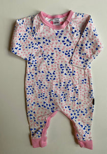 Bonds baby girl size 0-3 months blue pink hearts one-piece stretchie, VGUC