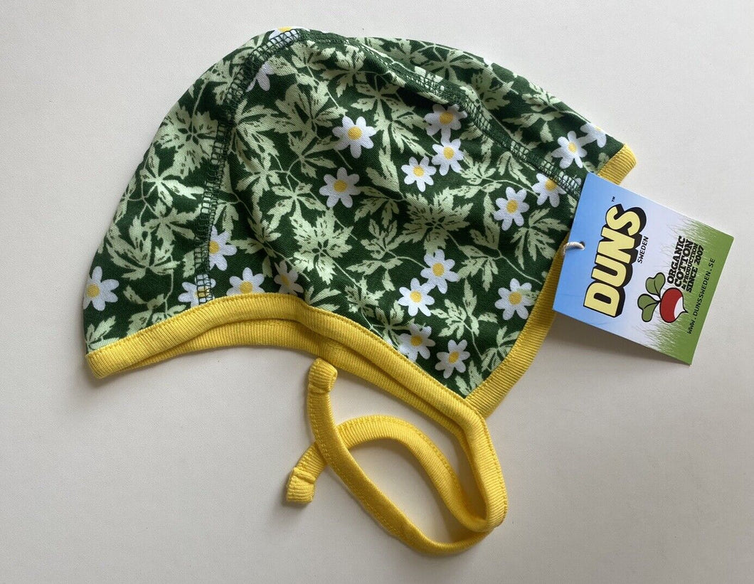 DUNS Sweden baby girl size 12-18 months yellow green floral bonnet hat, BNWT