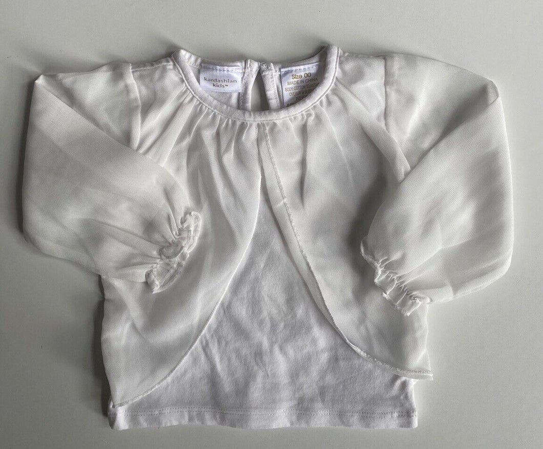 Kardashian Kids baby girl size 3-6 months white long sleeve top, VGUC