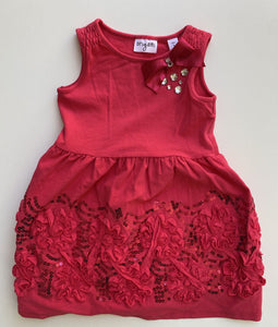 Origami baby girl size 1 pink sleeveless party dress sequins bow floral, VGUC