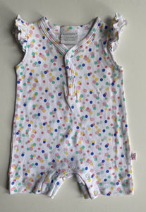 Marquise baby girl size newborn white colourful spotted romper one-piece, EUC