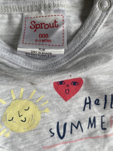 Sprout baby size 0-3 months grey long sleeve bodysuit top sun heart, VGUC