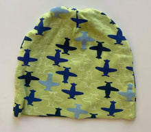 Load image into Gallery viewer, Sprout baby size M-L (approx. 6-12 months) green beanie hat blue planes, VGUC
