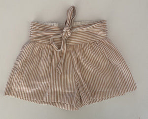 Country Road kids girls size 6 metallic bronze white stripe shorts belted, GUC