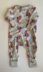 Little Wings baby girl size newborn green floral swans one-piece, VGUC