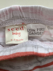 Seed baby girl size 0-3 months grey pink stripe leggings pants, GUC