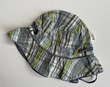 Load image into Gallery viewer, Toshi baby size XS (43 head circumference) grey green check sun hat, VGUC
