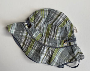 Toshi baby size XS (43 head circumference) grey green check sun hat, VGUC