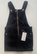 Load image into Gallery viewer, LTLPPL kids girls size 4 black denim zip up pinafore dress, BNWT
